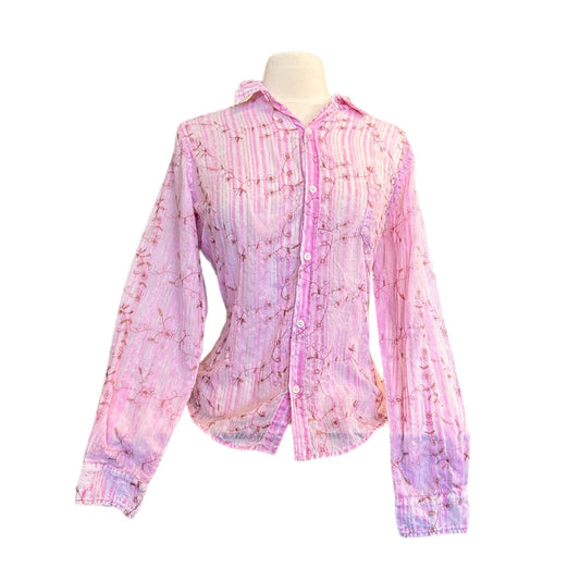 PINK STRIPED BLOUSE W EMBROIDERY