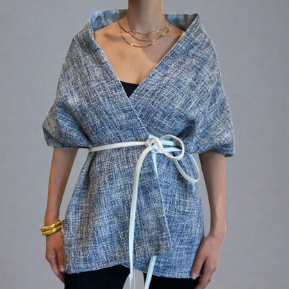 BLUE TWEED WRAP