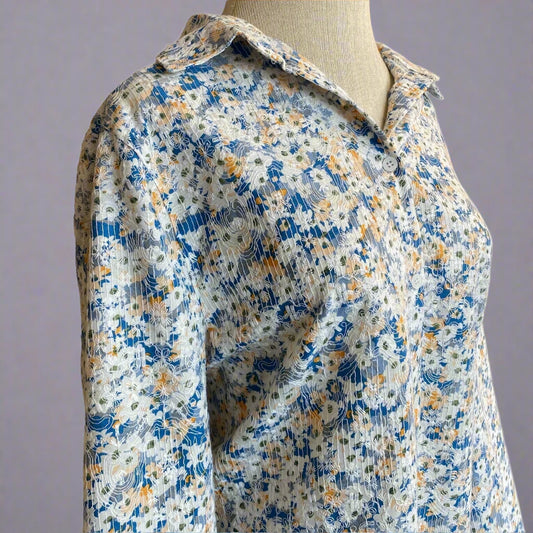 BLUE FLORAL BLOUSE W EMBROIDERY