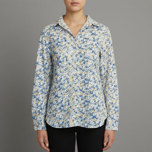 BLUE FLORAL BLOUSE W EMBROIDERY