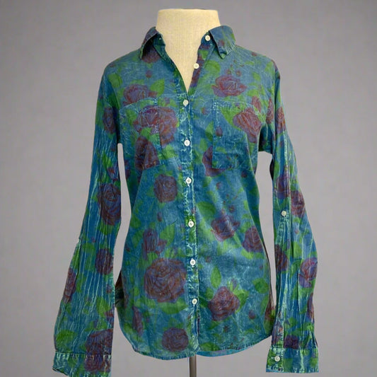 TURQUOISE ROSE PRINT SHIRT