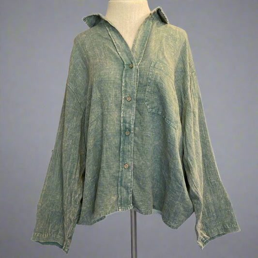VINTAGE WASHED GREEN SHIRT W/ PATCH