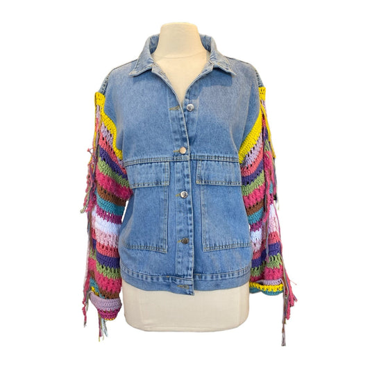 DENIM JACKET WITH CROCHET SLEEVES