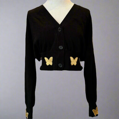 CARDIGAN WITH GOLD BUTTERFLY PATCHES