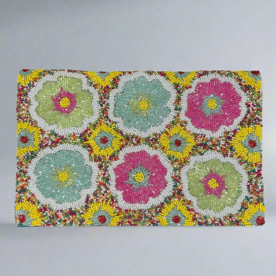 PASTEL MULTI FLORAL BEADED CLUTCH