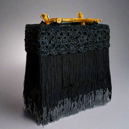 CROCHET/FRINGE BAG W BAMBOO