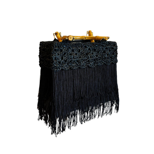 CROCHET/FRINGE BAG W BAMBOO