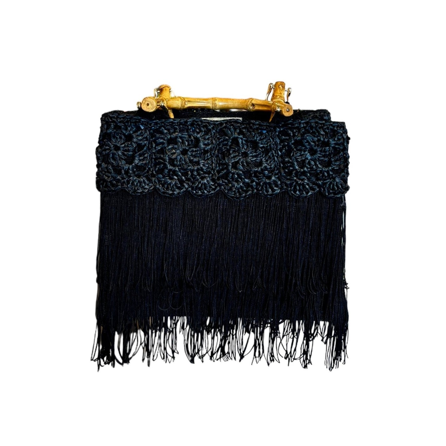 CROCHET/FRINGE BAG W BAMBOO