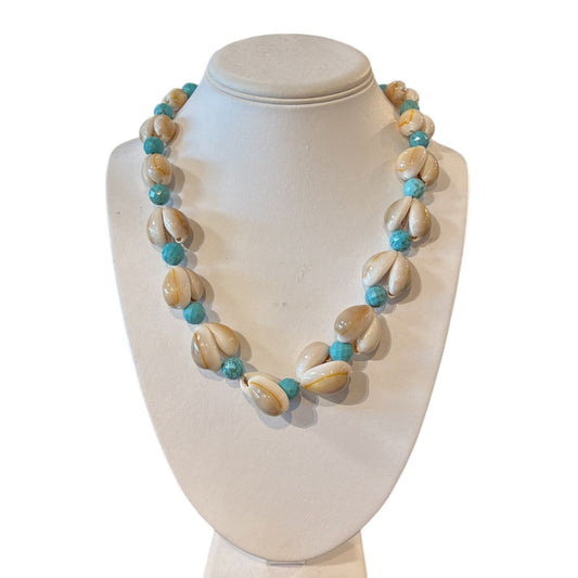 FACETED TURQUOISE COWRY SHELL-NECKLACE