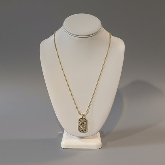 RECTANGLE MOON & STARS CZ NECKLACE