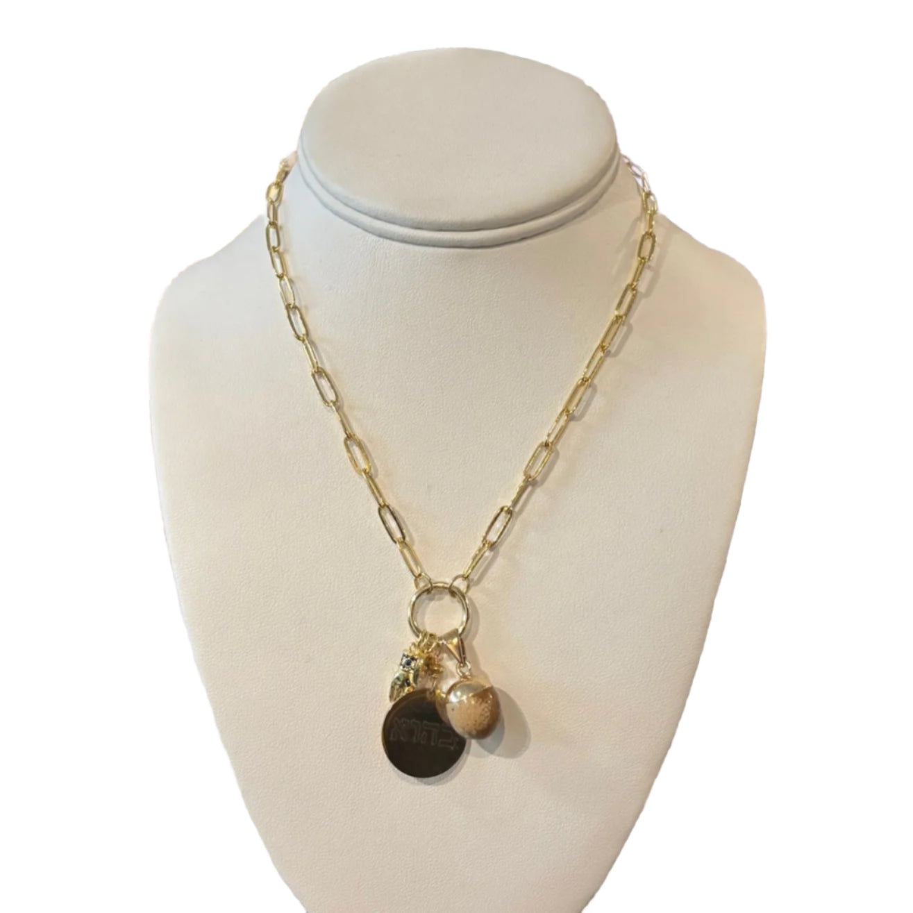 3 CHARM NECKL W BROWN AGATE STONE