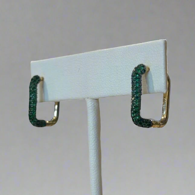 SQUARE PAVE HOOP EARRING