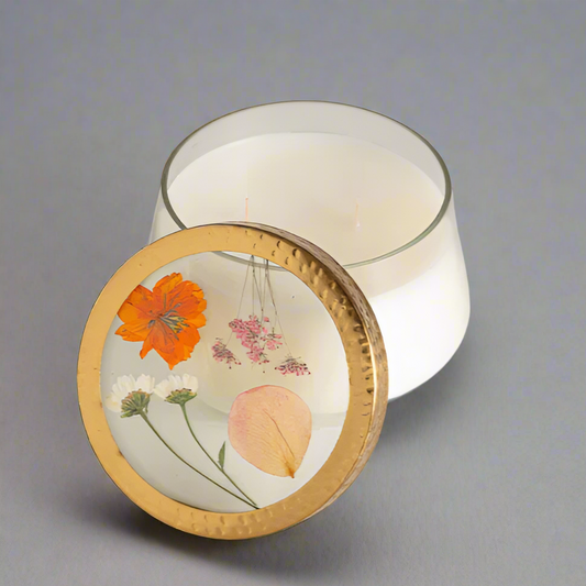 APRICOT ROSE PRESSED FLORAL CANDLE LARGE