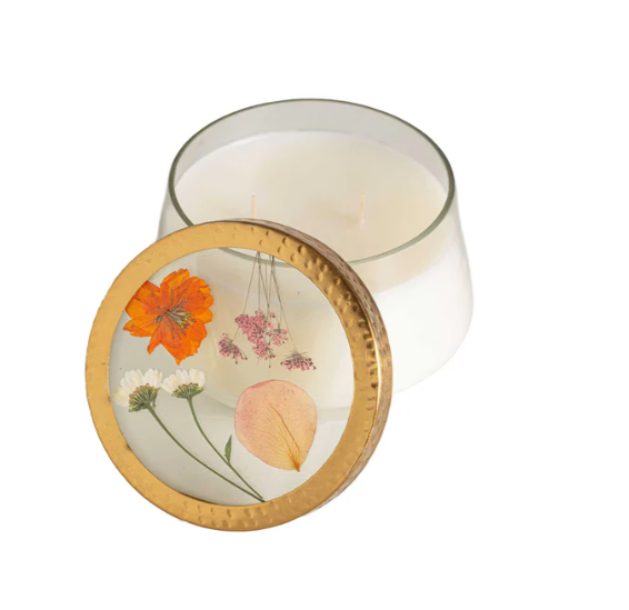 APRICOT ROSE PRESSED FLORAL CANDLE LARGE