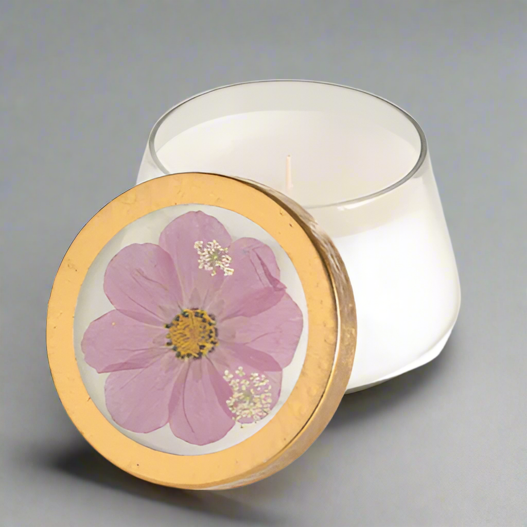 COASTAL VANILLA PRESSED FLORAL CANDLE MEDIUM