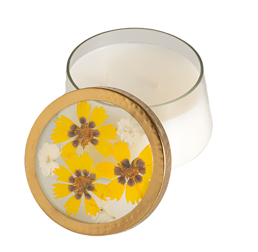 HONEY TOBACCO PRESSED FLORAL CANDLE LARGE