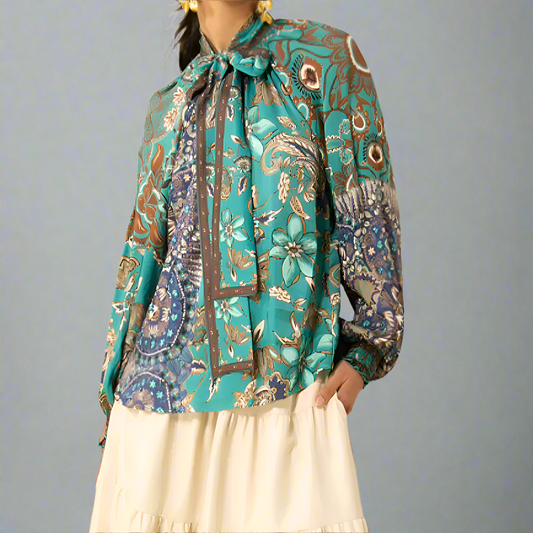 ADDISON TWILL SCARF TIE NECK TOP