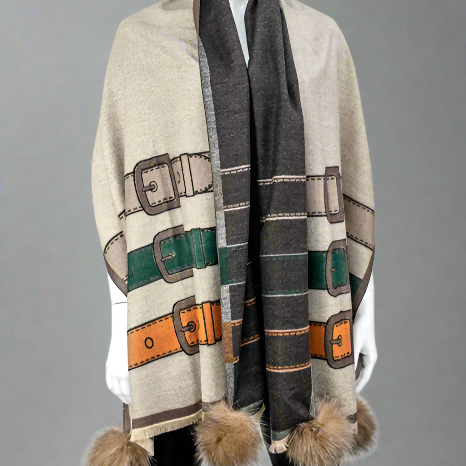 WOVEN WIDE SCARF WITH BELT DESIGN