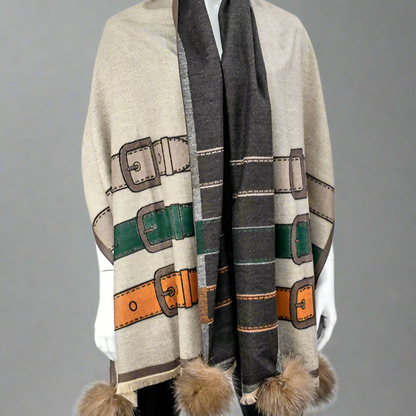 WOVEN WIDE SCARF WITH BELT DESIGN