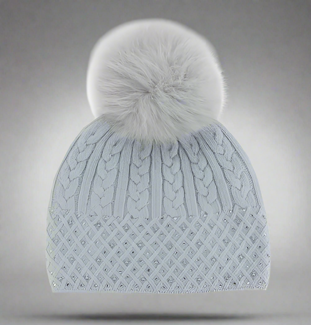 CABLE KNIT SPARKLE HAT W/ CRYSTALS