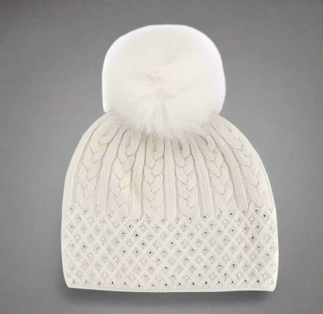 CABLE KNIT SPARKLE HAT W/ CRYSTALS