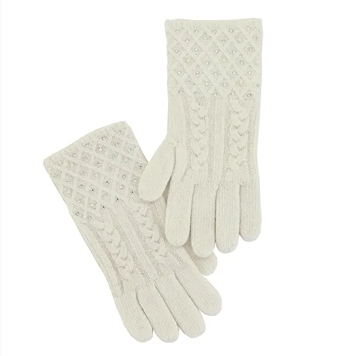CABLE KNIT SPARKLE GLOVES W/ CRYSTALS