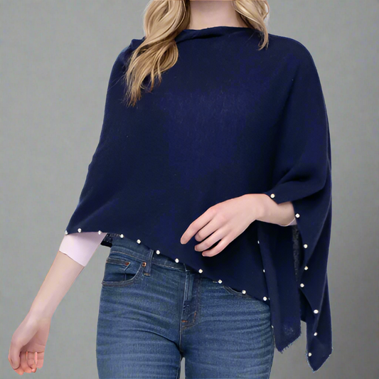 CASHMERE PEARL TRIM TOPPER/PONCHO