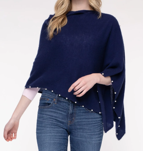 CASHMERE PEARL TRIM TOPPER/PONCHO