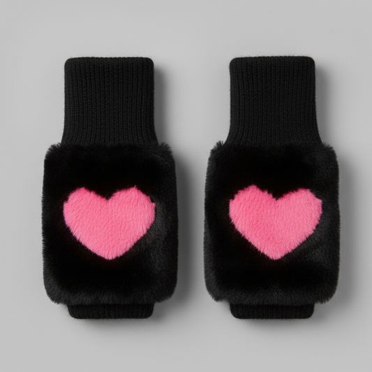 FAUX FUR INTARSIA MITTENS