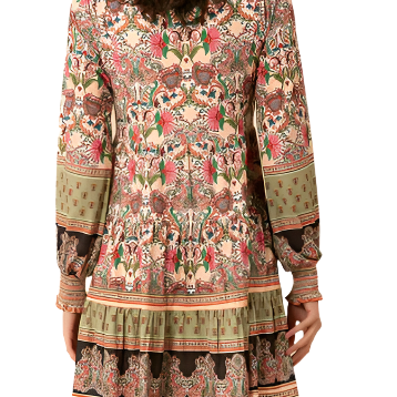 PEACH L/S TIERED DRESS