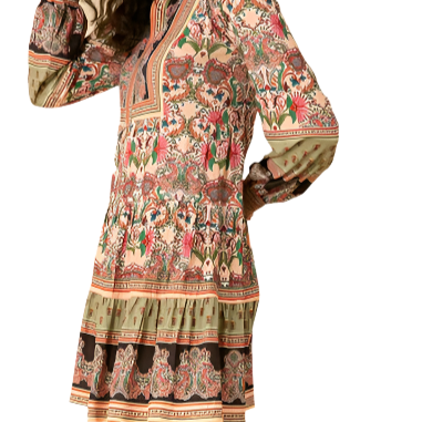 PEACH L/S TIERED DRESS