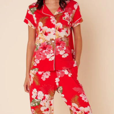 RED FLORAL CAPRI PJS