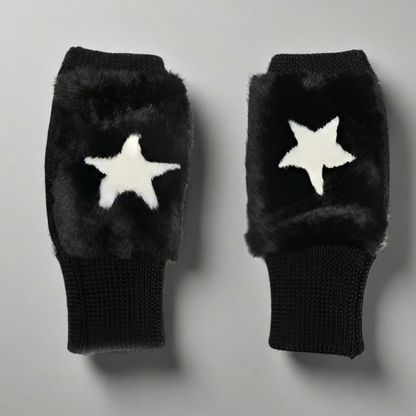 FAUX FUR INTARSIA MITTENS