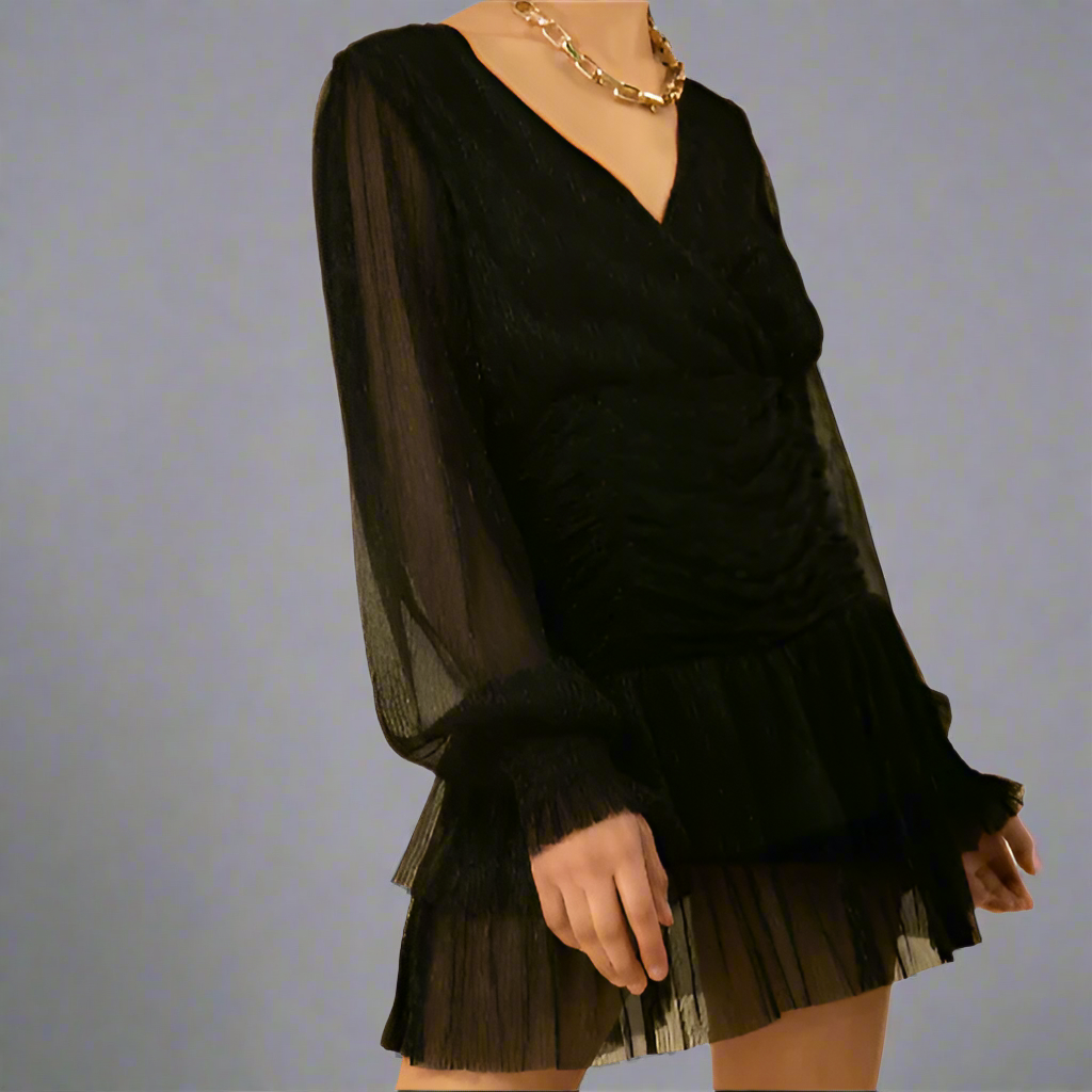 ELLIE LUREX CRINKLE MESH DRESS