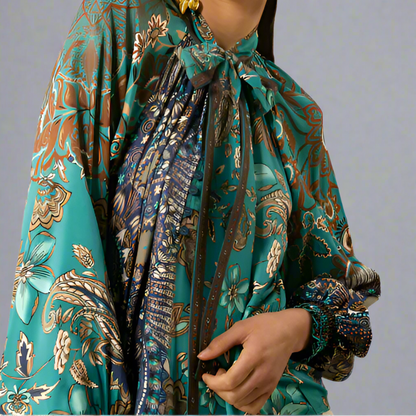 ADDISON TWILL SCARF TIE NECK TOP