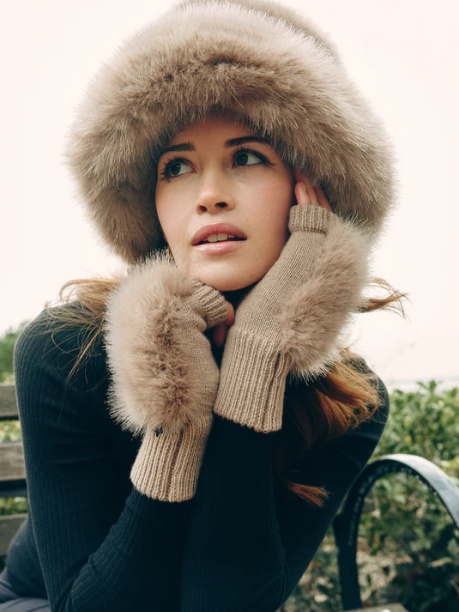 FAUX FOX KNIT MITTENS