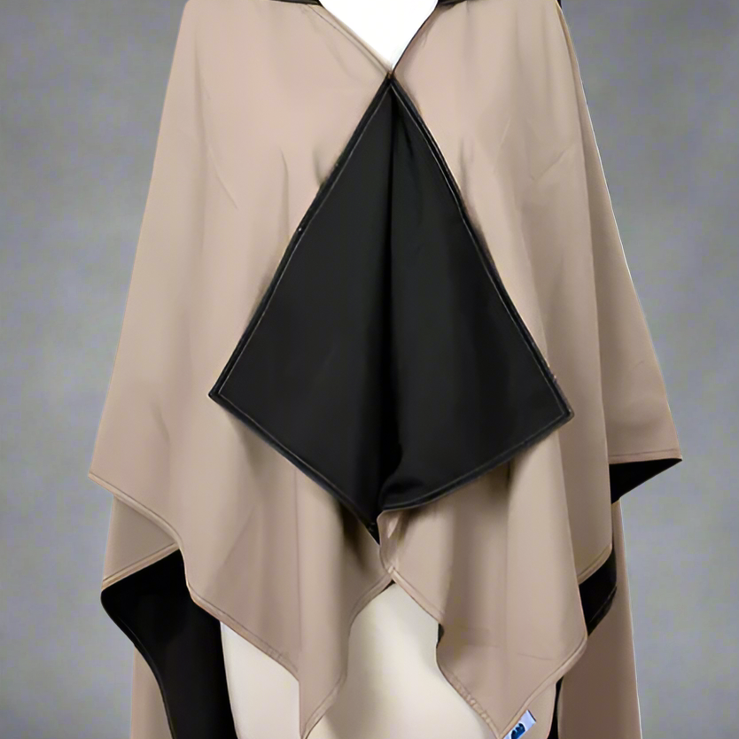 HOODED BLACK & CAMEL RAINRAP