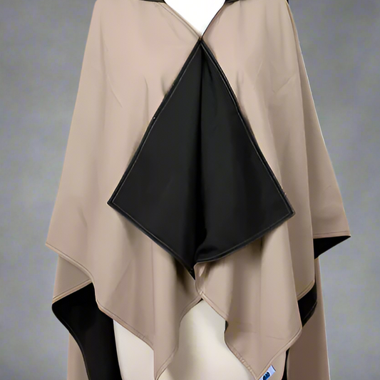 HOODED BLACK & CAMEL RAINRAP