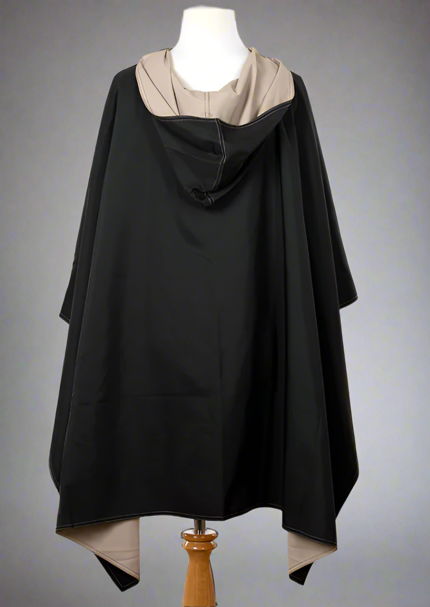 HOODED BLACK & CAMEL RAINRAP
