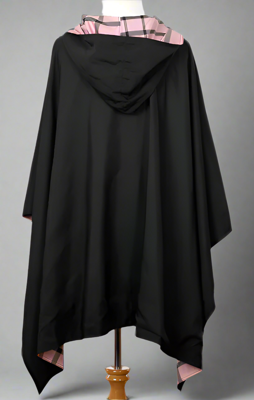 HOODED BLACK & PINK PLAID RAINRAP