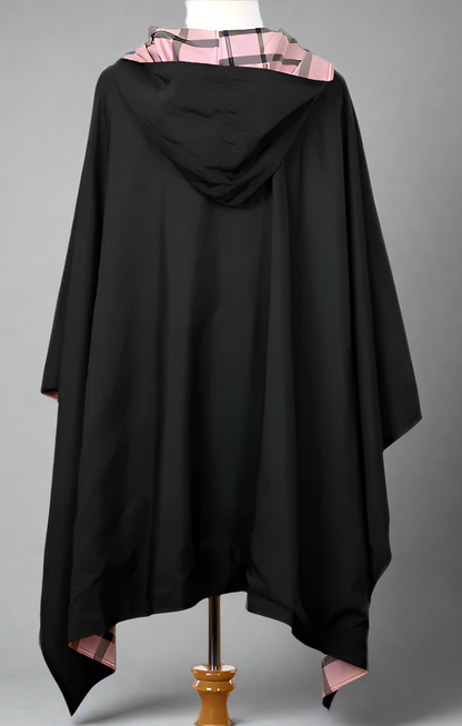 HOODED BLACK & PINK PLAID RAINRAP