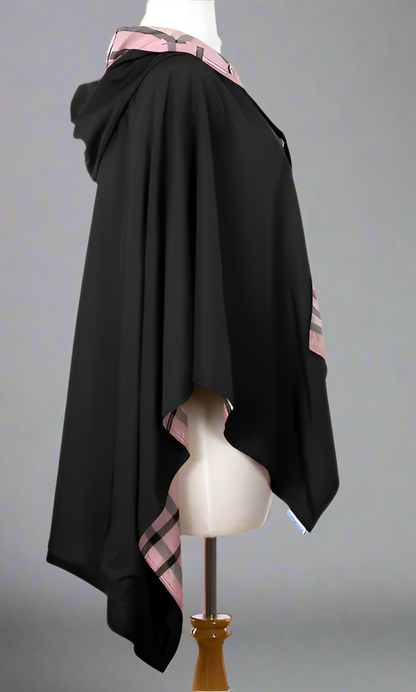 HOODED BLACK & PINK PLAID RAINRAP