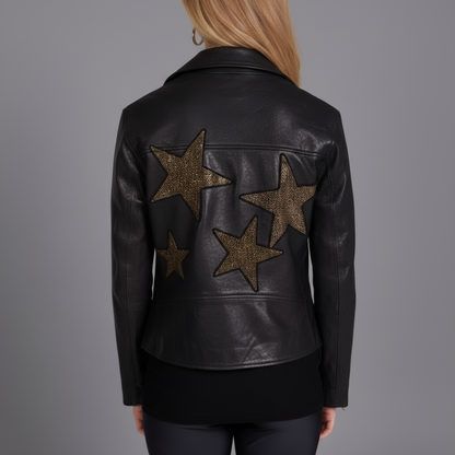 MOTORCYCLE JACKET WITH GOLD CRYSTAL STARS