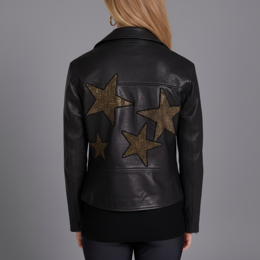 MOTORCYCLE JACKET WITH GOLD CRYSTAL STARS