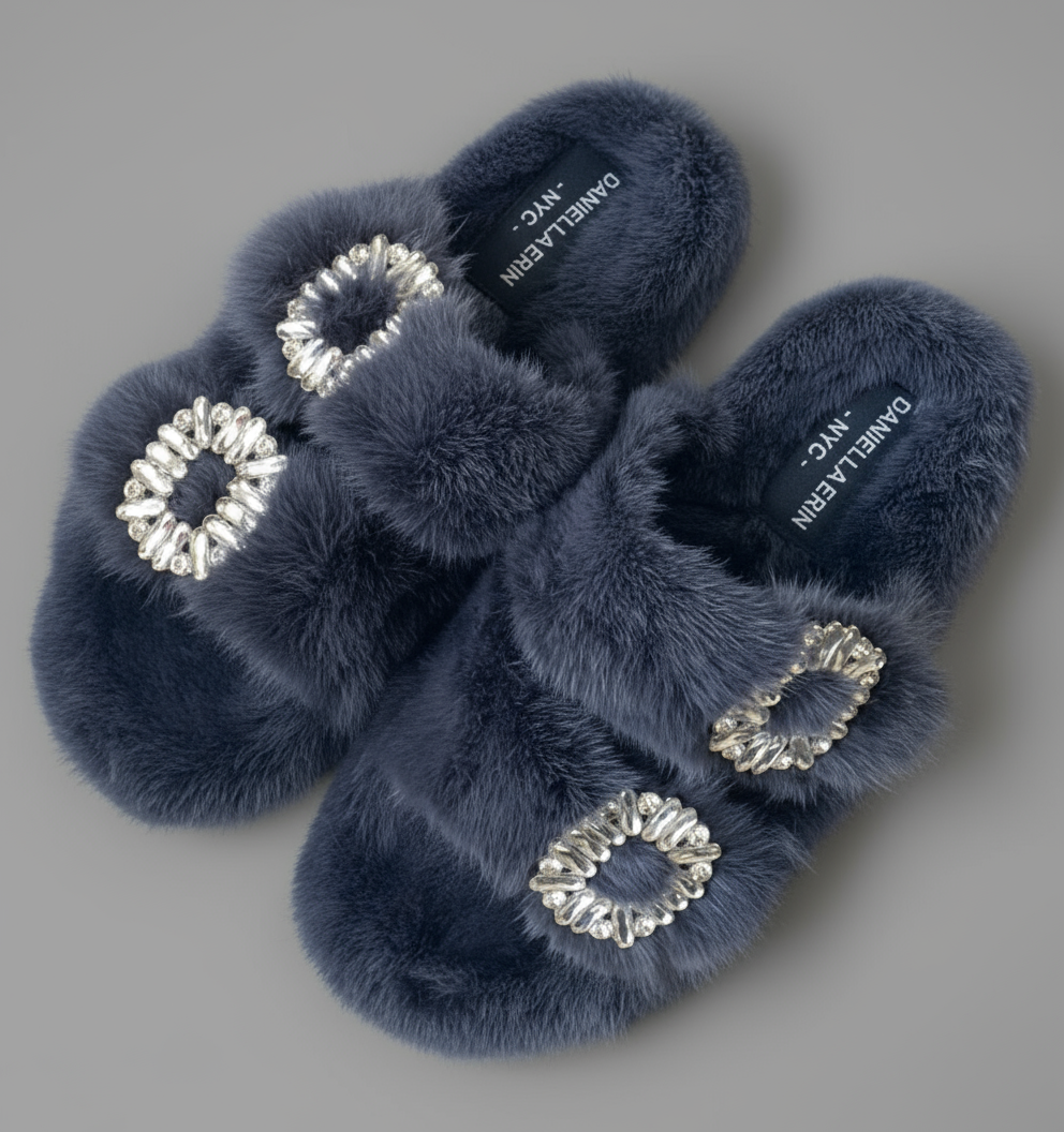 MINK SLIDES WITH CRYSTAL BUCKLES