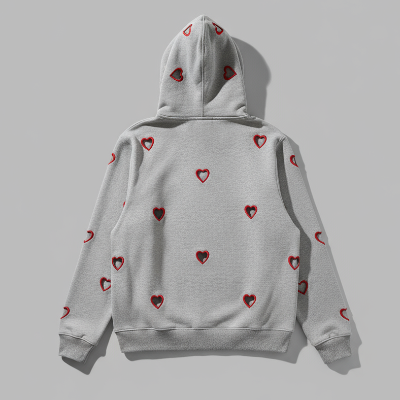 PERFORATED HEART ZIPPER HOODIE