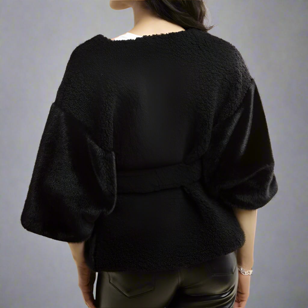 FUR TIE FRONT SHORT KIMONO