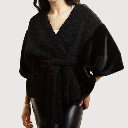 FUR TIE FRONT SHORT KIMONO