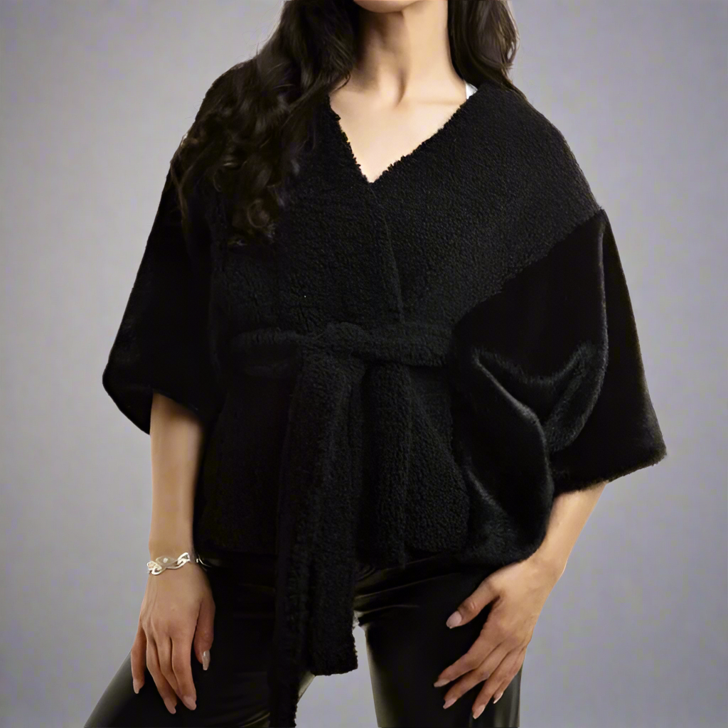 FUR TIE FRONT SHORT KIMONO