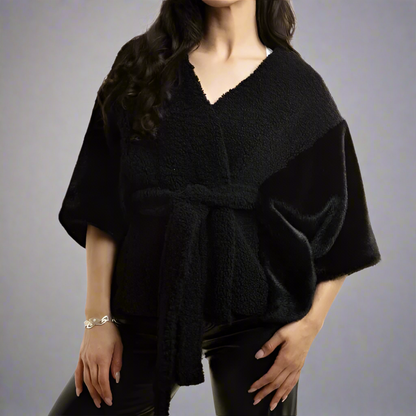 FUR TIE FRONT SHORT KIMONO